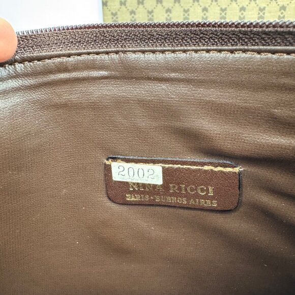 Nina Ricci Beige Brown Monogram Clutch Makeup Travel Bag Set of 2 Zipper Closure - Picture 5 of 13